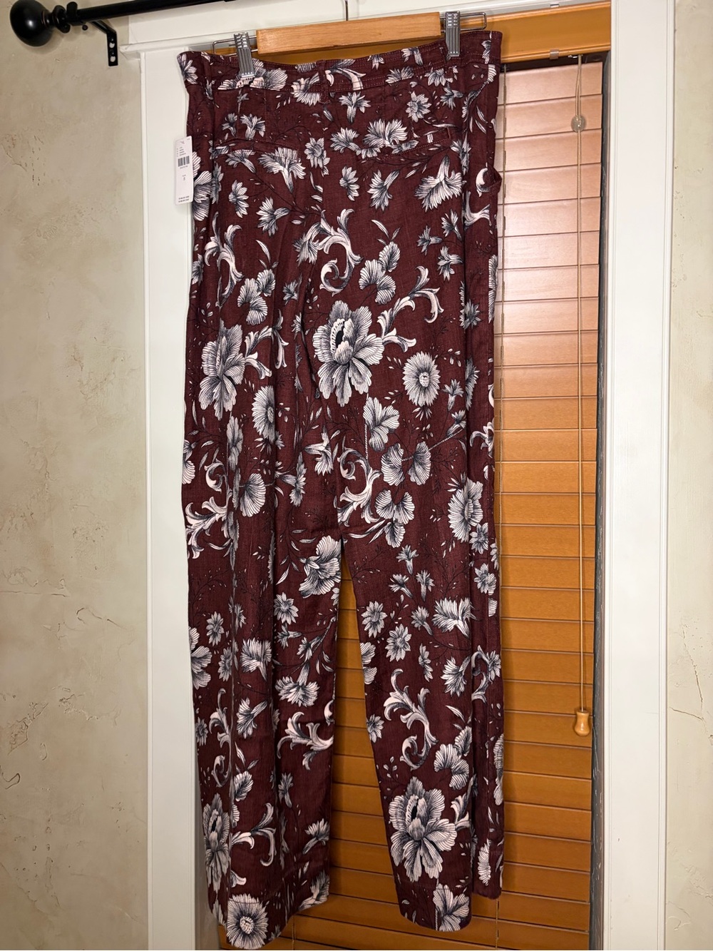 Anthropologie Burgundy Floral Wide-Leg Pants